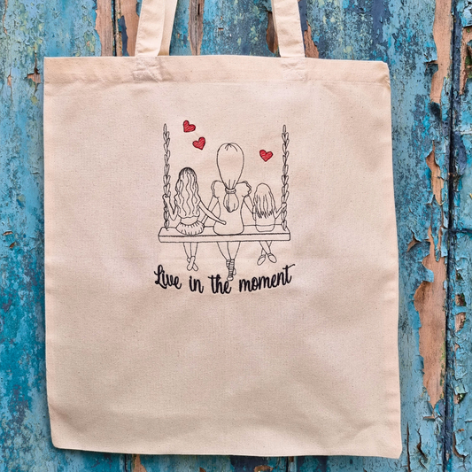 Live In The Moment | Embroidered Tote Bag