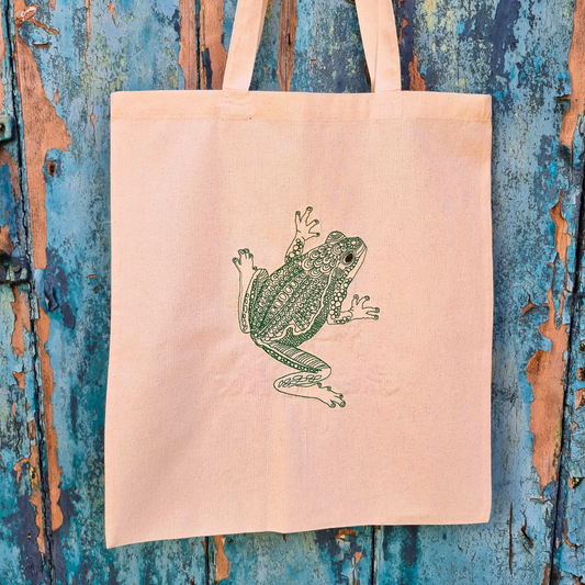 Henna Style Tree Frog | Embroidered Tote Bag