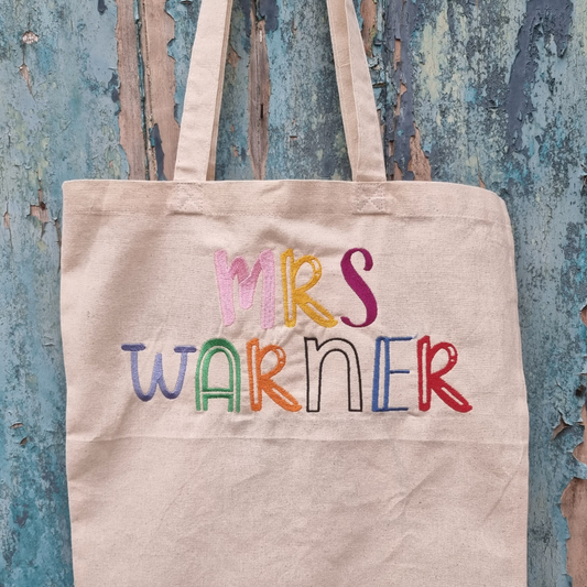 Custom Name Doodle Writing | Embroidered Tote Bag