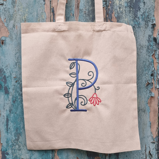 Personalised Flower Bud Initial | Embroidered Tote Bag