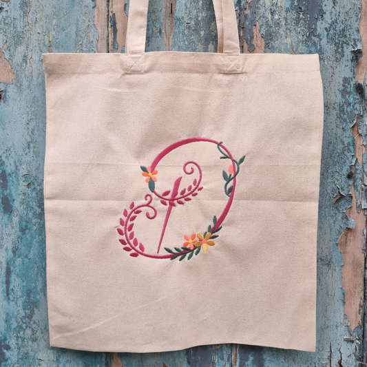 Personalised Lilani Floral Initial | Embroidered Tote Bag