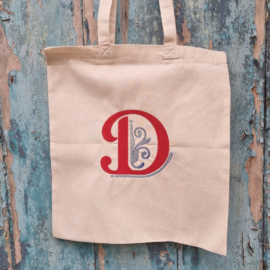 Personalised Ornate Brick Initial | Embroidered Tote Bag
