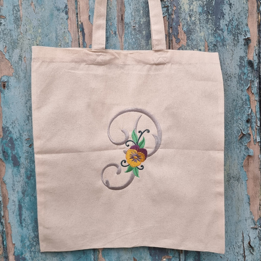 Personalised Pretty Pansy Initial | Embroidered Tote Bag