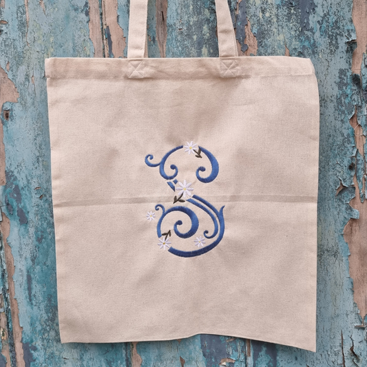 Personalised Regal Daisies Initial | Embroidered Tote Bag