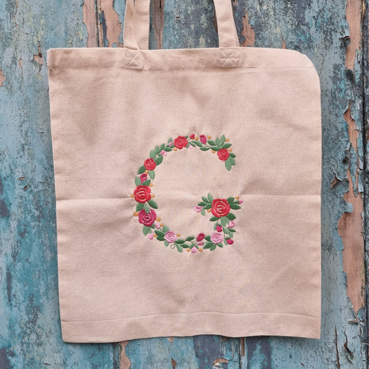 Personalised Rose Garden Initial | Embroidered Tote Bag