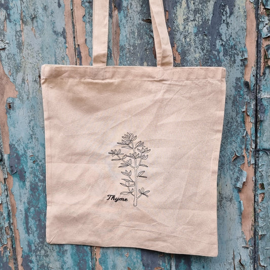 Line Art Botanical Herb | Embroidered Tote Bag