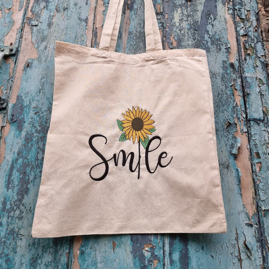 Smile Sunflower | Embroidered Tote Bag