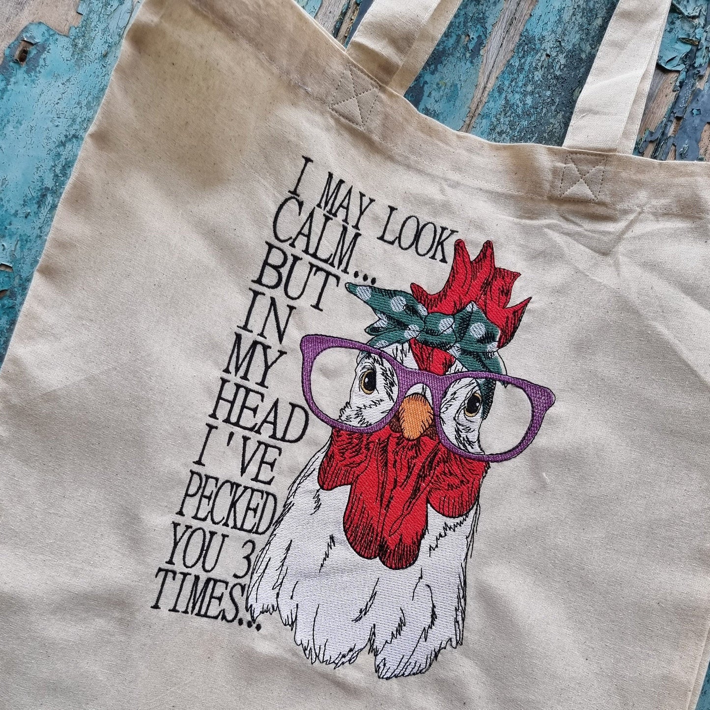 Humorous Chicken | Embroidered Tote Bag