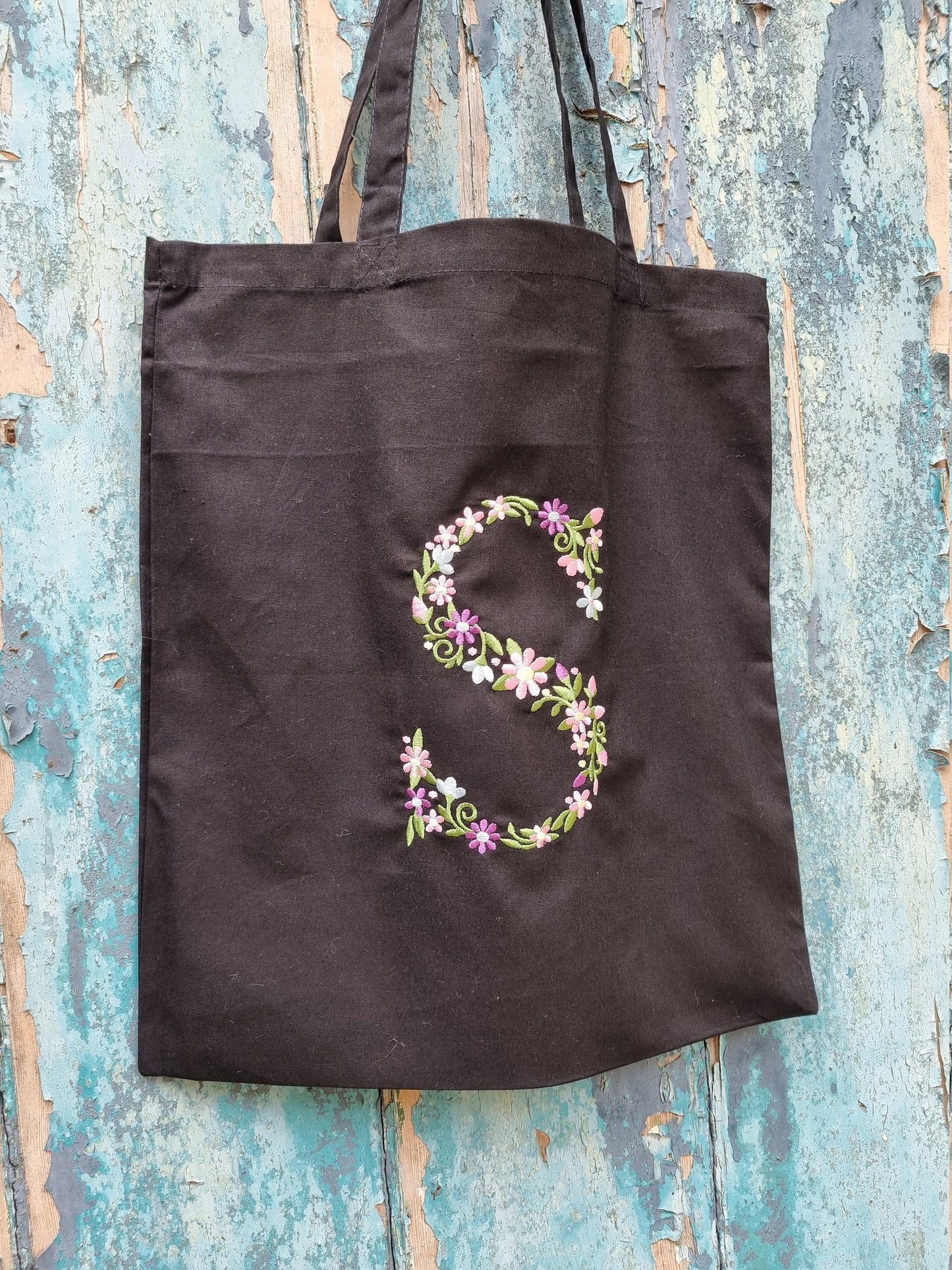 Floral Initial | Embroidered Tote Bag