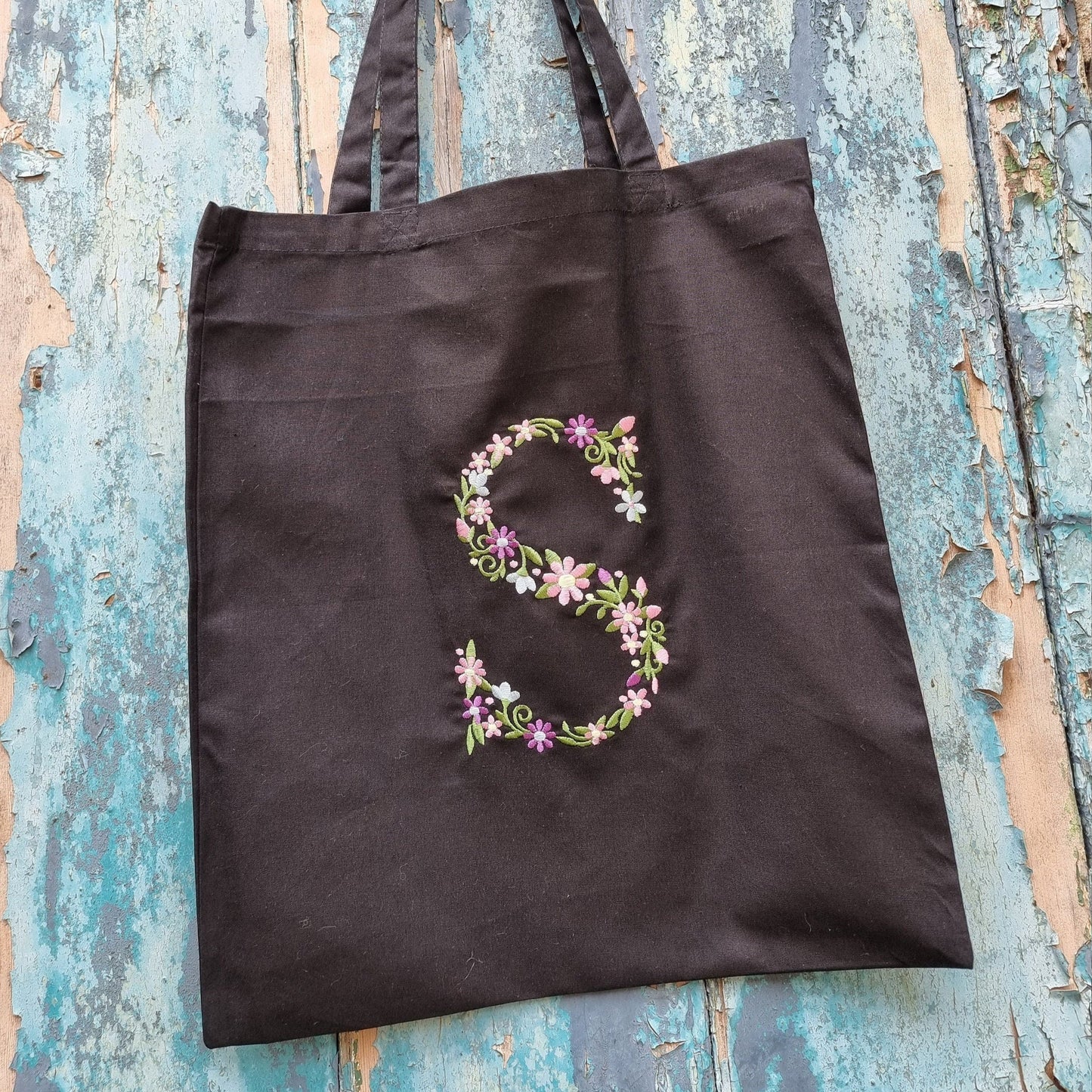 Floral Initial | Embroidered Tote Bag