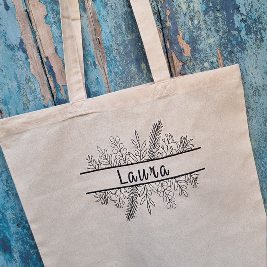 Leaves Split Line Art | Embroidered Tote Bag