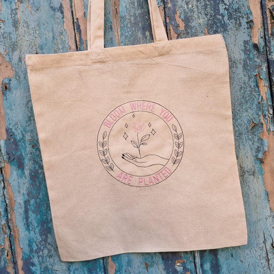 Bloom Where You Are Planted Emblem | Embroidered Tote Bag