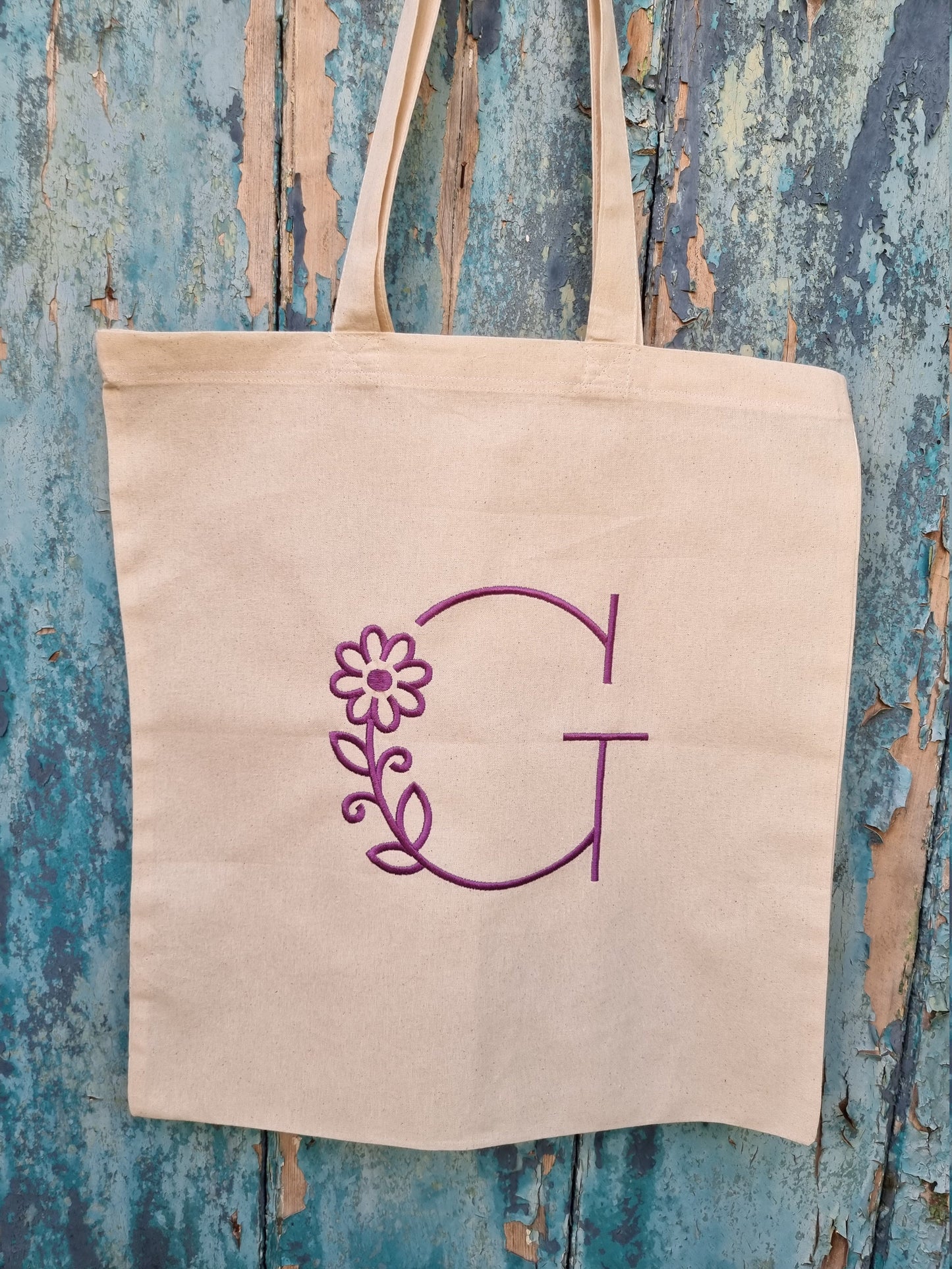 Bold But Simple Floral Initial | Embroidered Tote Bag
