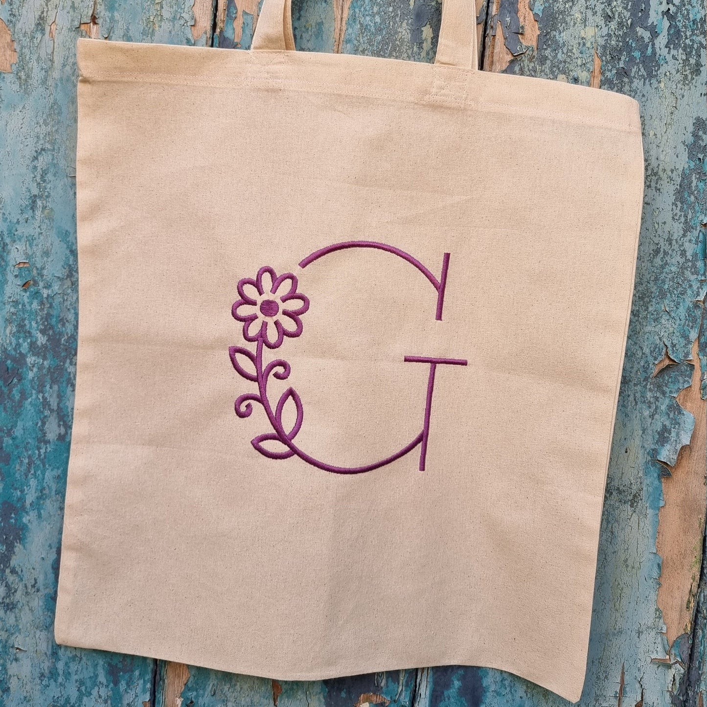 Bold But Simple Floral Initial | Embroidered Tote Bag