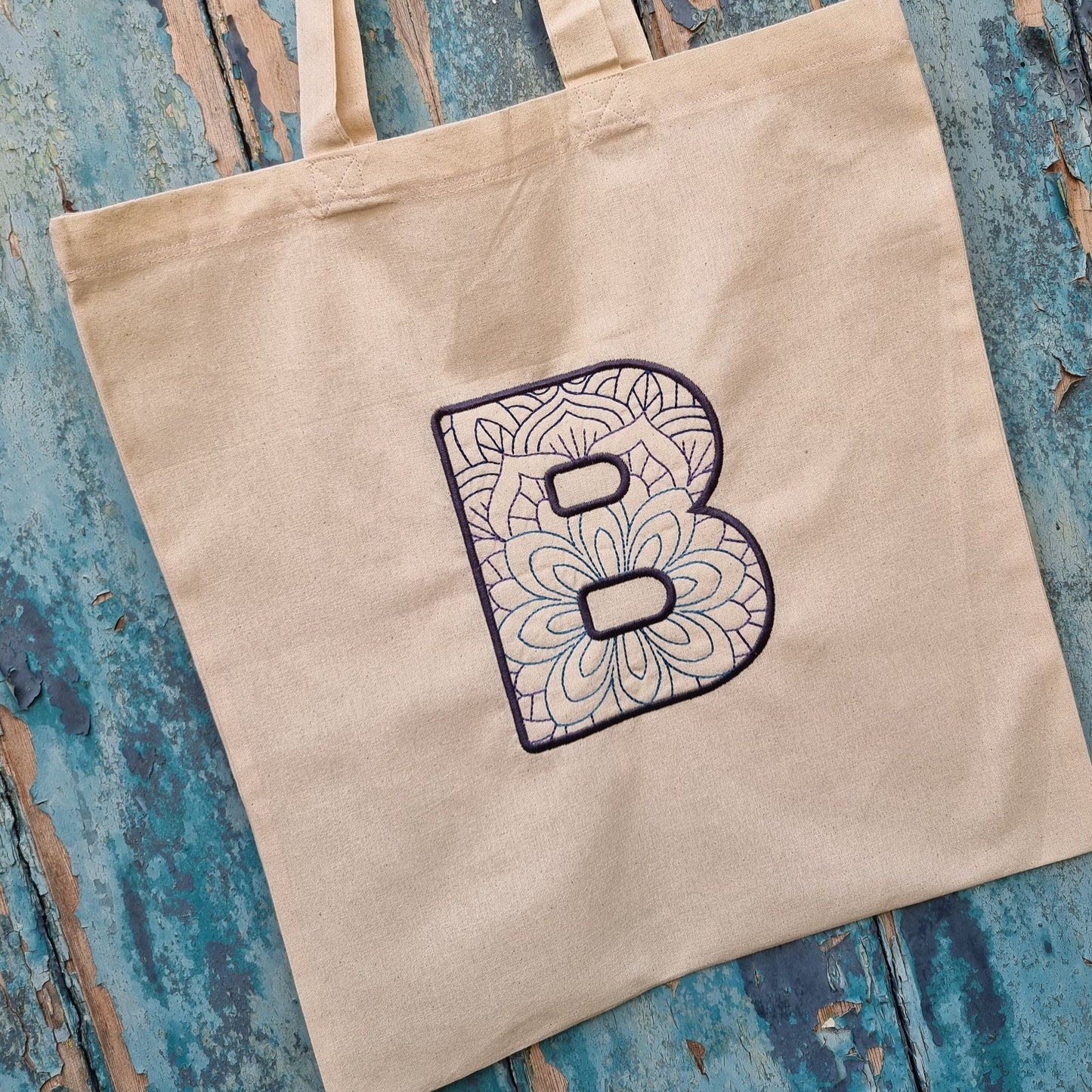 Bold Mandala Initial Monogram | Embroidered Tote Bag