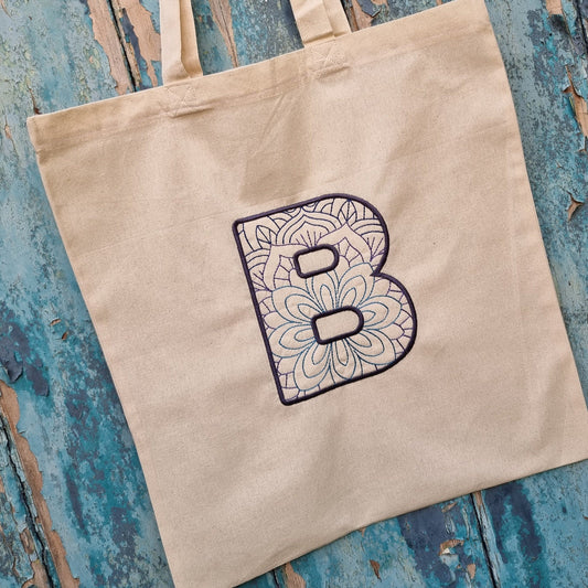 Bold Mandala Initial Monogram | Embroidered Tote Bag