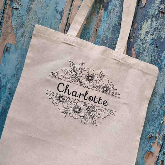 Floral Split Line Art | Embroidered Tote Bag
