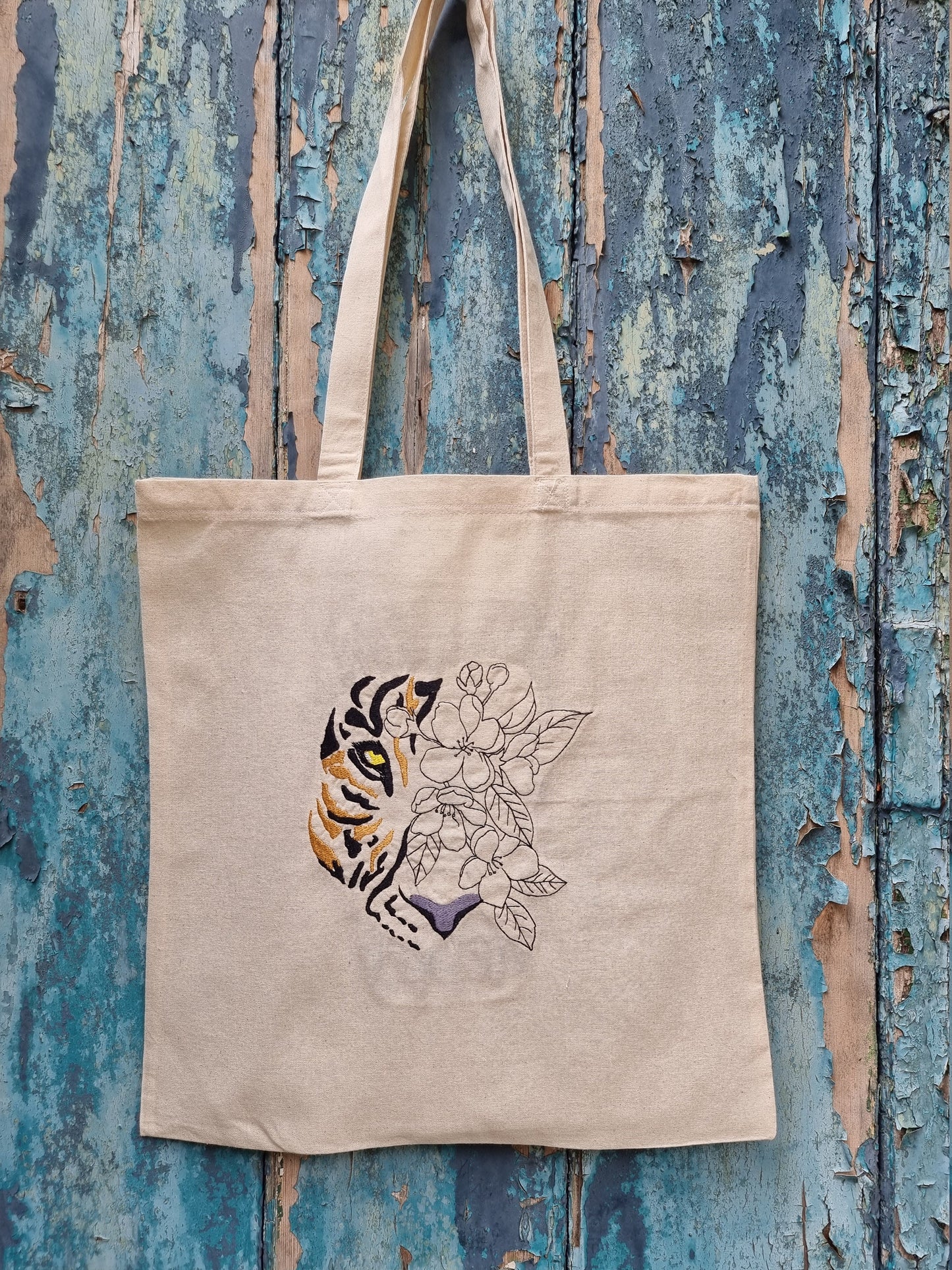 Floral Tiger | Embroidered Tote Bag
