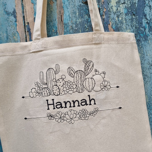 Cacti Line Art | Embroidered Tote Bag