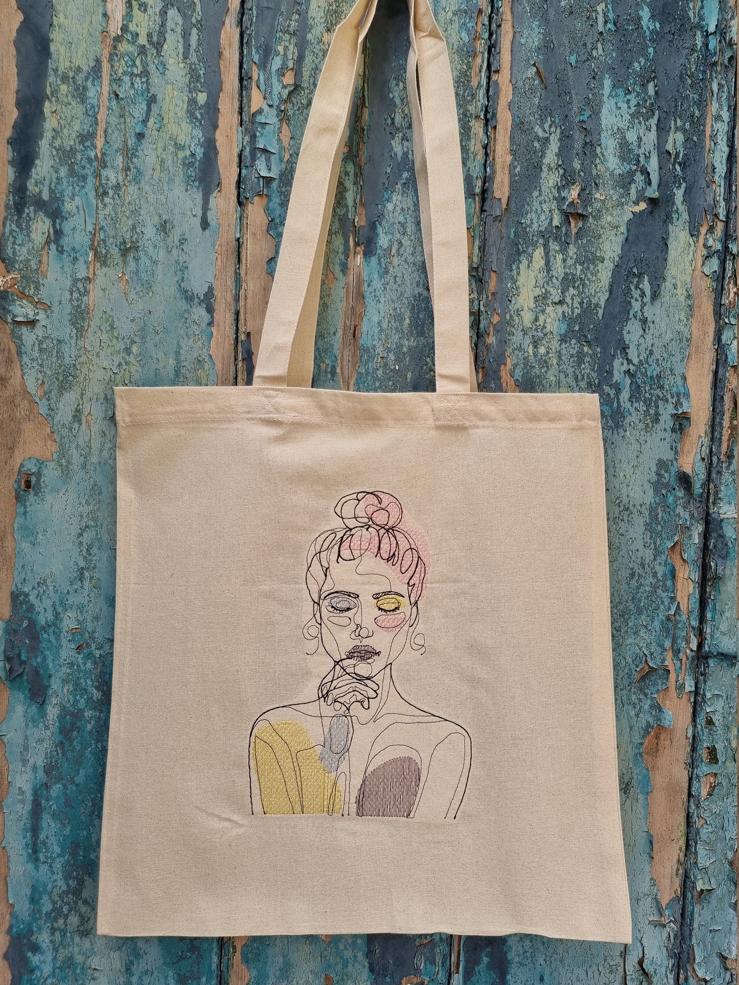 Line Art Arty Lady | Embroidered Tote Bag
