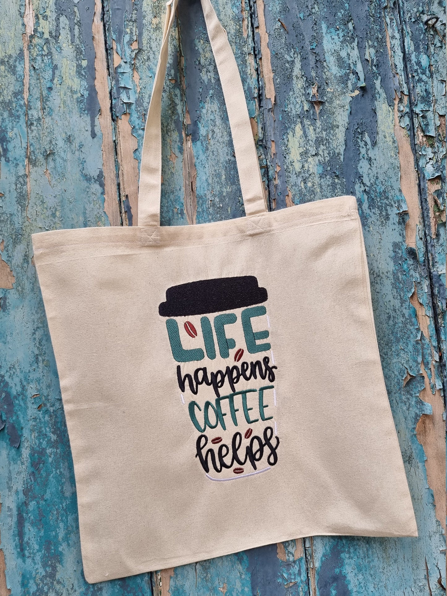 Life Happens Coffee Helps | Embroidered Tote Bag