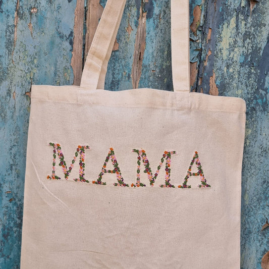 Floral MAMA | Embroidered Tote Bag