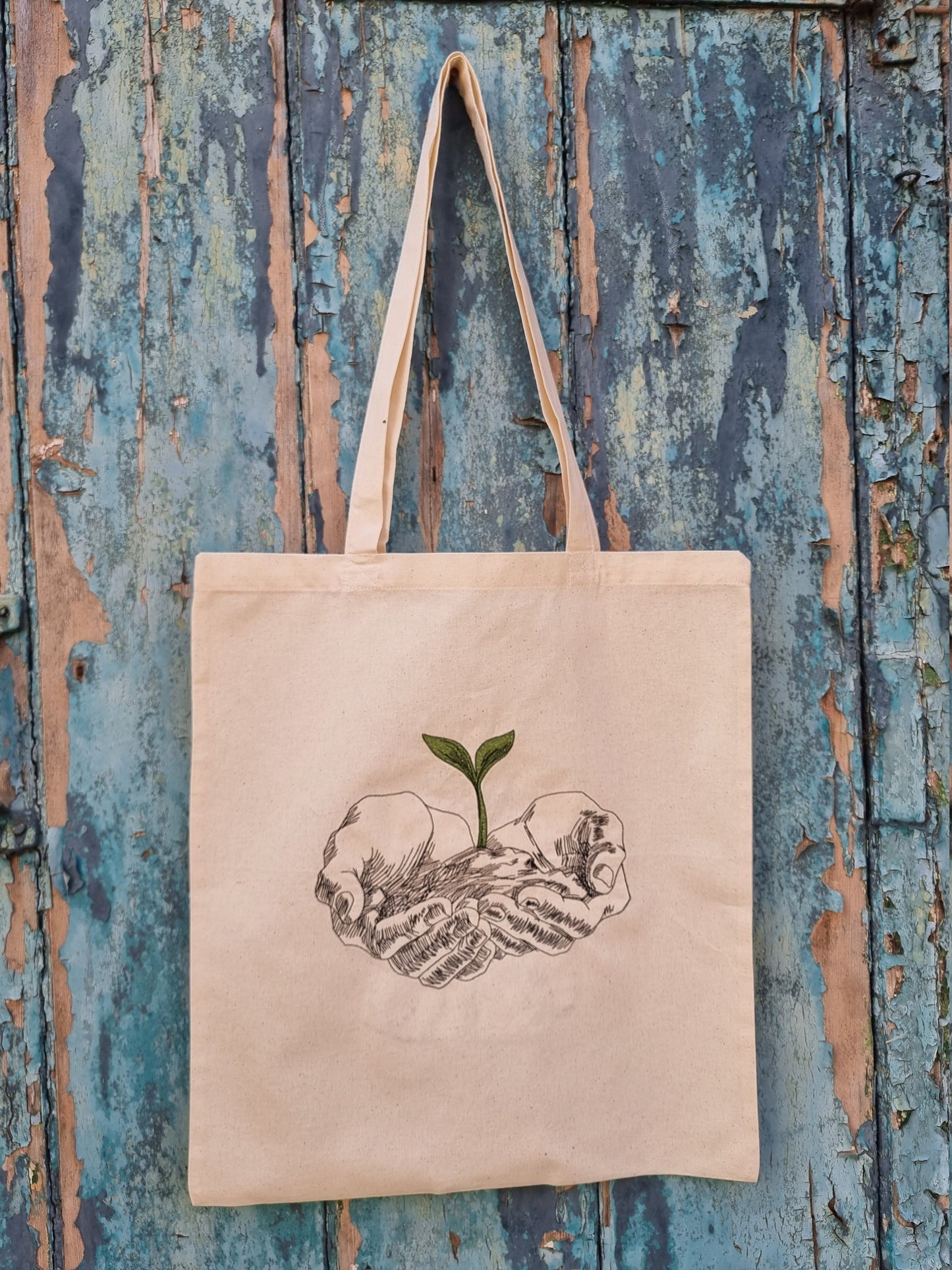 Life in your Hands Line Art | Embroidered Tote Bag
