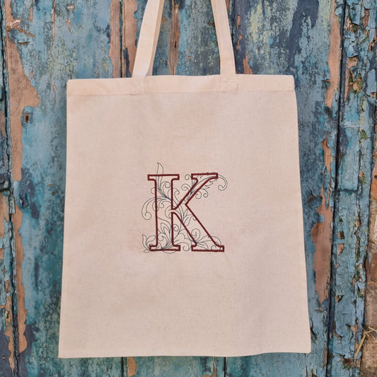 Ornate Initial | Embroidered Tote Bag