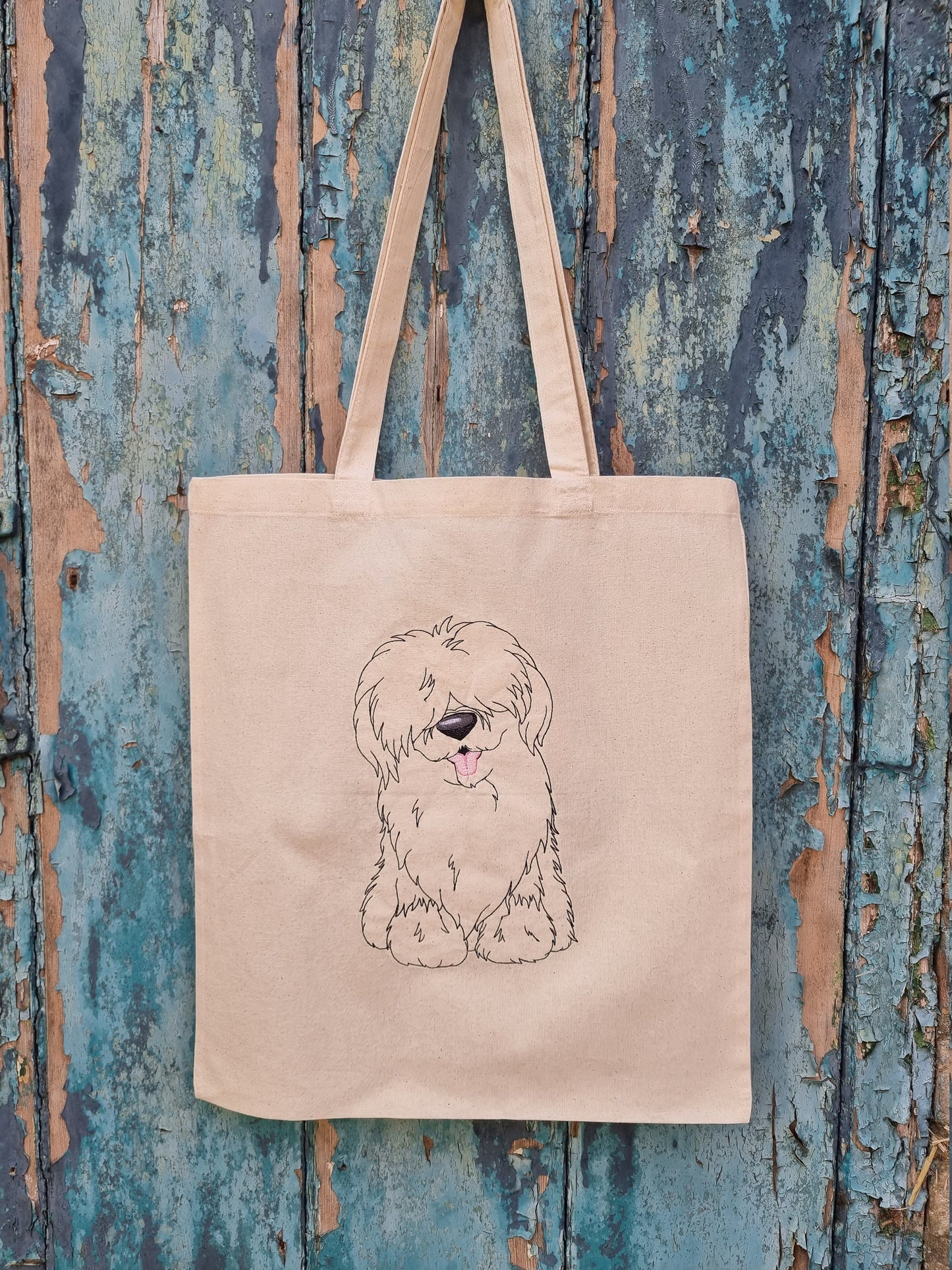 Old English Sheepdog Line Art | Embroidered Tote Bag