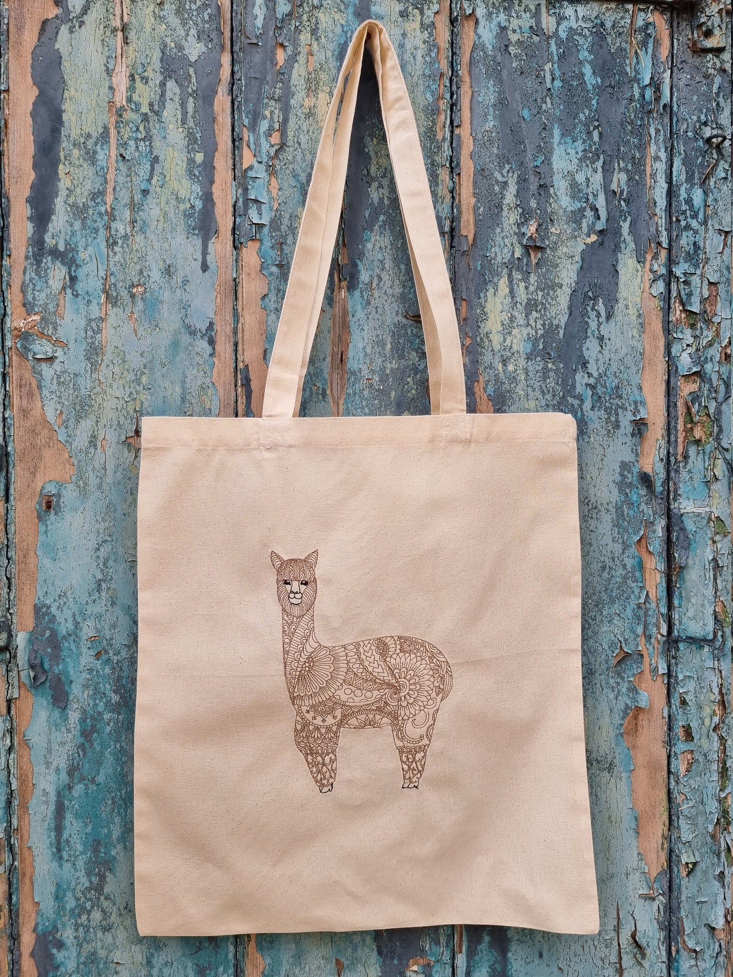 Henna Style Llama Line Art | Embroidered Tote Bag