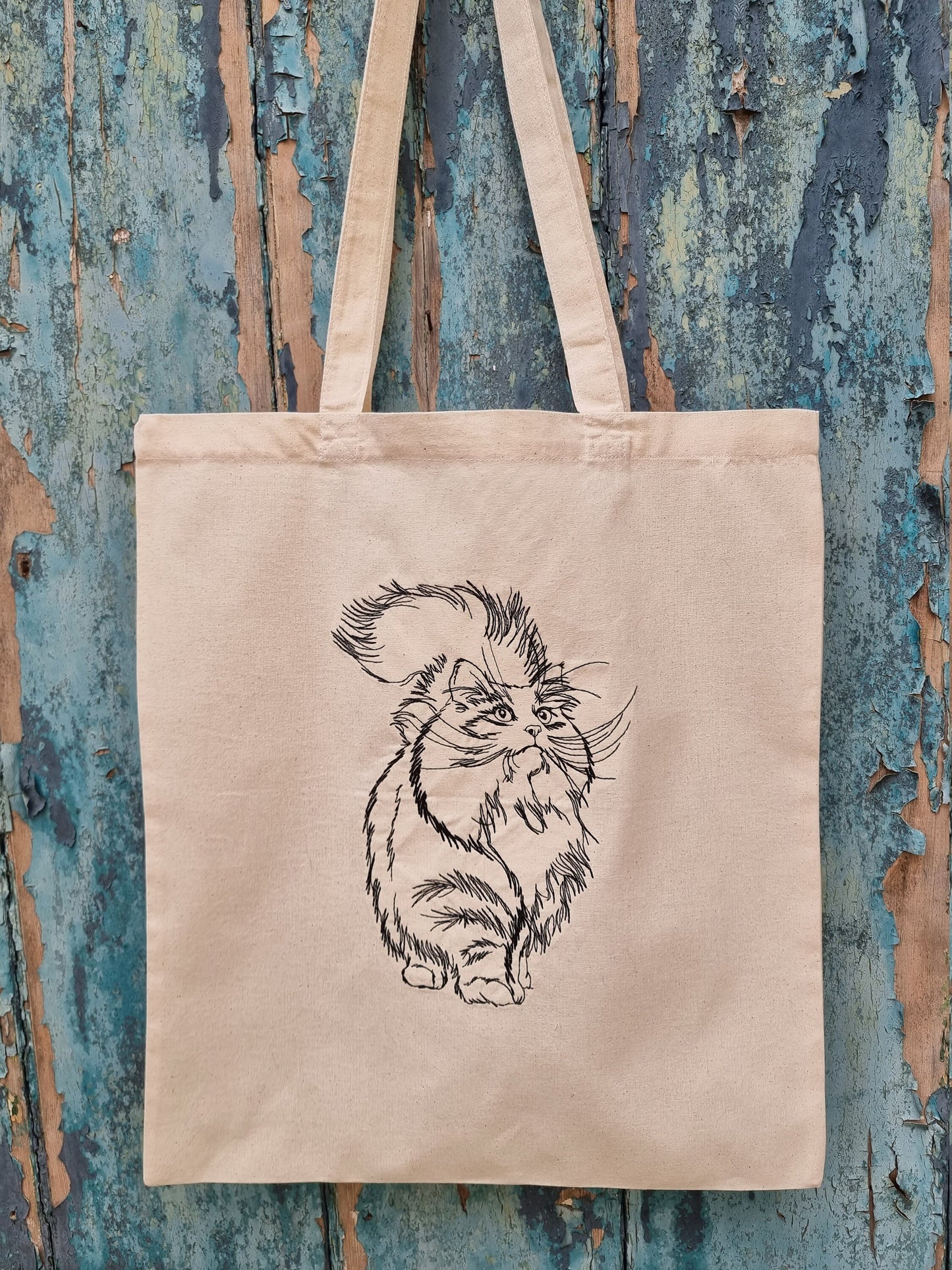 Cute Line Art Cat | Embroidered Tote Bag
