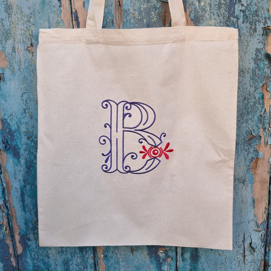 Sweet Bow Initial | Embroidered Tote Bag
