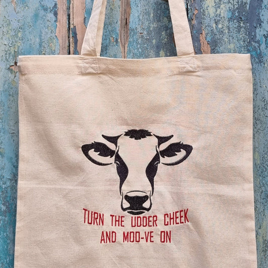 Funny Moo-ve On Cow | Embroidered Tote Bag
