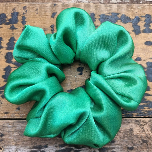 Bright Green Crepe Satin Scrunchie | Hair Tie